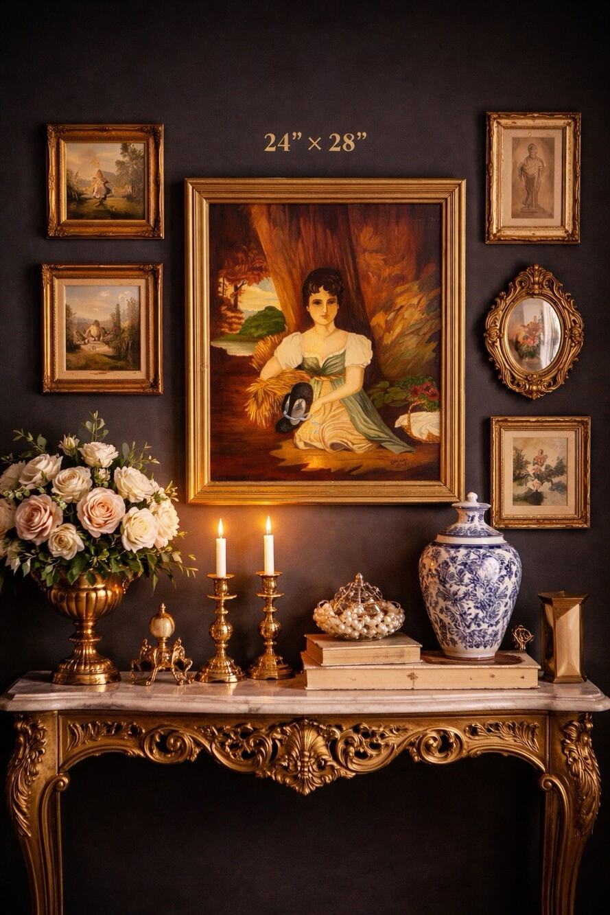 Vintage Oil Painting Portrait Woman Pastoral Signed Katherine Krefs Framed
